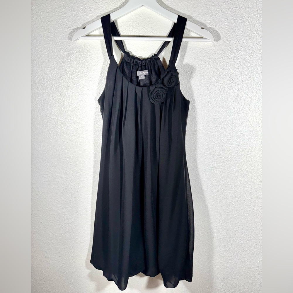 Forever 21 Black Bubble Dress with Floral Neck Detail Y2K